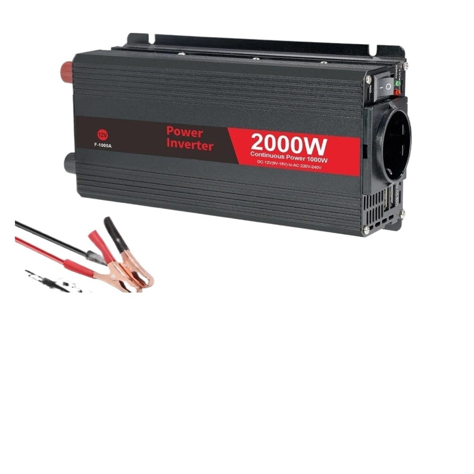 Inversor Potencia Convertidor Inversor Coche 12V 220V Potencia 500W/1500W/2000W/2600W/3000W Enchufe Europeo Automático Voltios Transformador Solar Convertidor(12V 220V 2000W)
