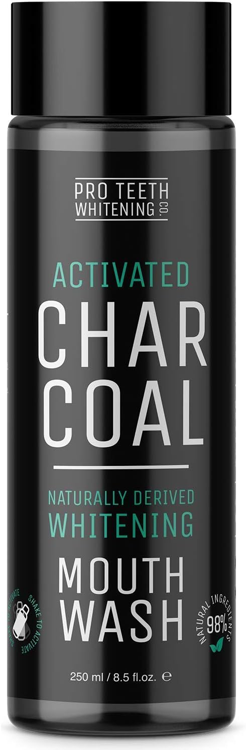 Activated Charcoal Natural Teeth Whitening Mouthwash - Peppermint Flavour - 98% Naturally Derived - Shake to Activate - Manufactured in The UK by Pro Teeth Whitening Co.
