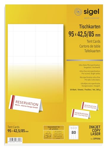 SIGEL Dp046 80 Cartes de Placement Prédécoupées, 9,5 X 4,25 cm, 185 G/M², Blanc