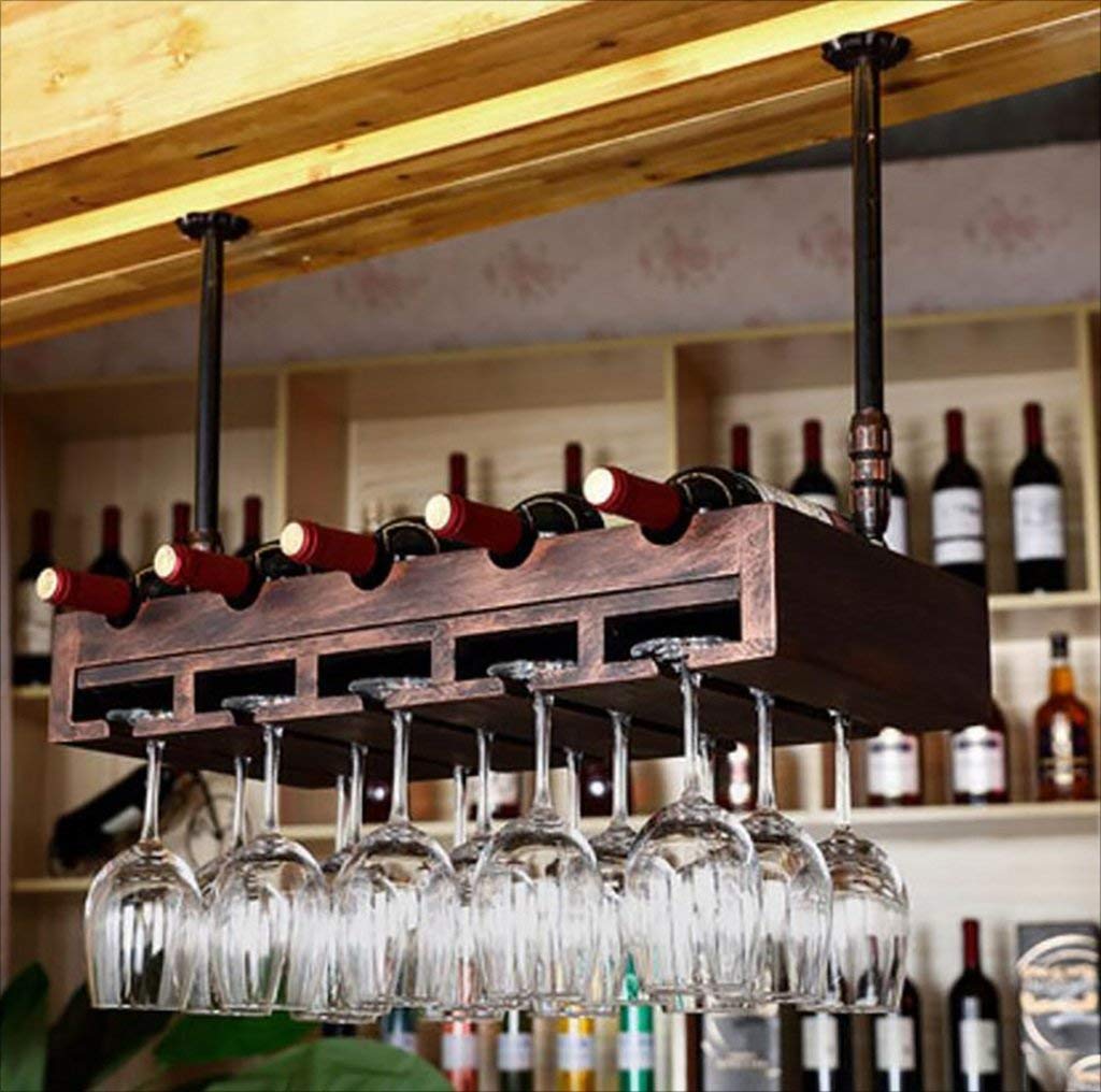 Botelleros de madera y hierro NMDCDH para colgar copas en el mueble bar de hogar y restaurante