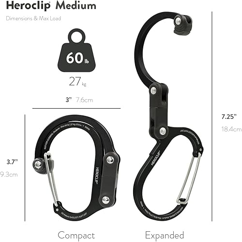 Miniatura 6 de GEAR AID HEROCLIP Mosquetón giratorio de 360 y gancho (mediano) para camping, mochila, maletas y organización de garaje