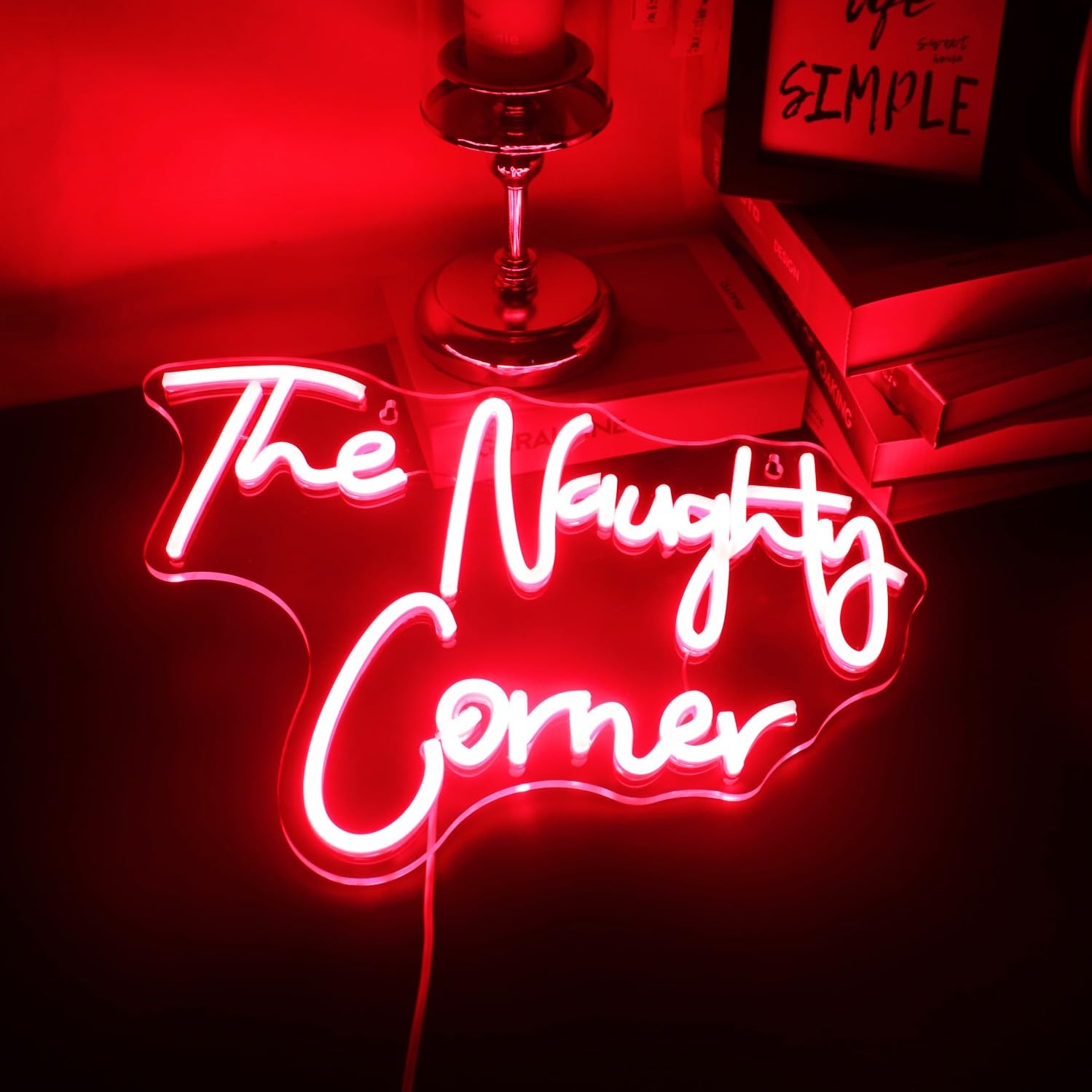 Led "The Naughty Corner" Segno neon Lettere Alimentato USB Luci al neon per la stanza Home Bar Art Decorazione della parete Finestra del partito Soggiorno Decor Regalo di Natale (rosso)