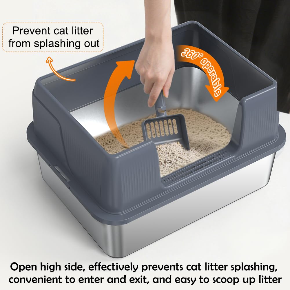 Stainless Steel Litter Box with Lid, High Side Metal Kitty Litter Box, No Stick, No Smell, Easy to Clean - image 5