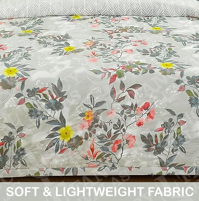 Image of Dohar Single OR Double Bed 100% Cotton Blankets for Summer 150GSM Ac Comforter and Cooling for Summer Classic Printed Design Quilt Ideal for Gifting (Gray Flower Design, Double Bed)