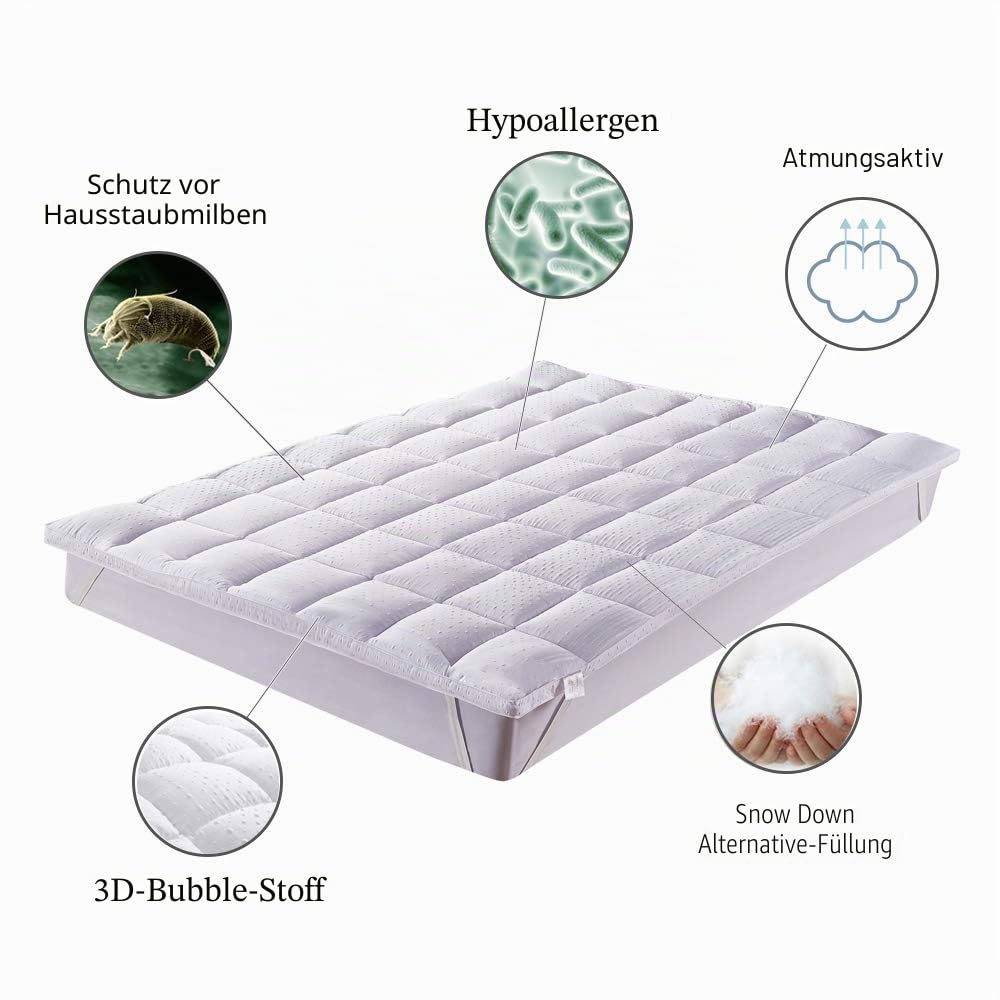 Bedecor Unterbett Matratzen Auflage Soft-Topper, Luxus-3D-Massage Bubbbles Abdeckung 180x200 cm