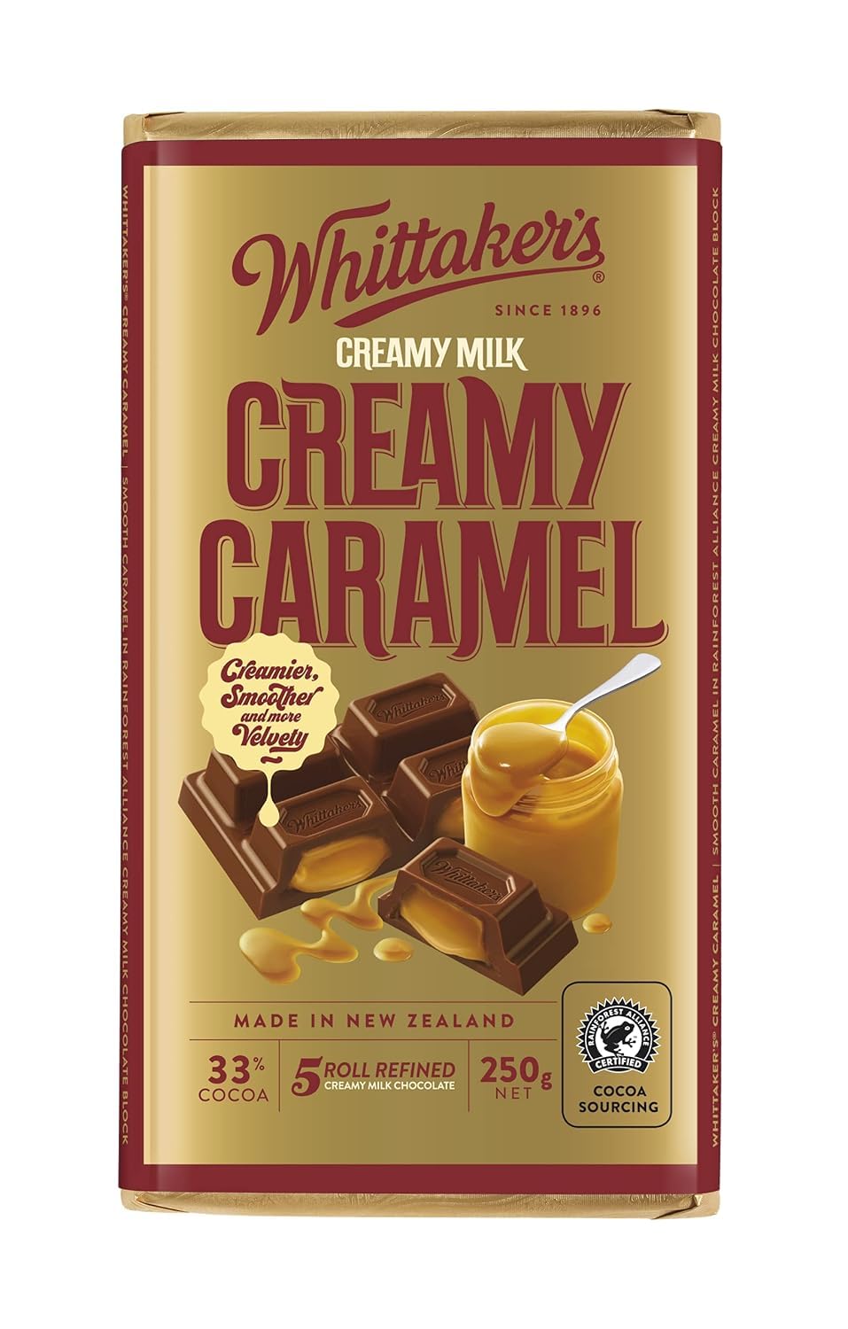 Whittakers Creamy Caramel Milk Chocolate Bar, a Luscious, Creamy and Has Super Smooth Milk Chocolate 250g, 33% Cocoa (From New Zealand)