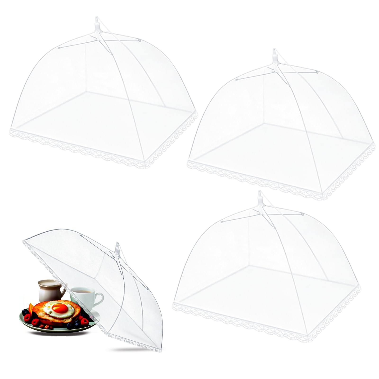 Cubiertas para Alimentos, Cubierta Plegable para Alimentos, Cubierta Contra Moscas, 3 Piezas Mosquitera Comida Desplegable, Cubierta Plegable para Tartas, Cubierta Protectora Alimentos Fresca, 32*32cm