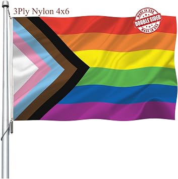 Progress Pride Rainbow Flag 4x6 Double Sided- Heavy Duty Nylon LGBTQ Gay Pride Inclusive Rainbow Flags Banners Outdoor Fade Resistant
