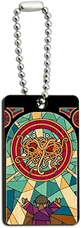 Flying Spaghetti Monster Stained Glass Wood Wooden Rectangle Keychain Key Ring