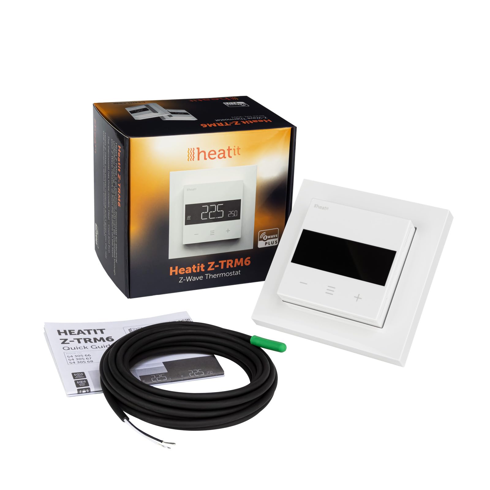 Heatit Z-TRM6 Z-Wave Plus Thermostat Raumregler mit EXT. Sensor für Fußbodenheizung elektrisch und wassergeführt, IR-Heizung, Farbe: weiß RAL 9003