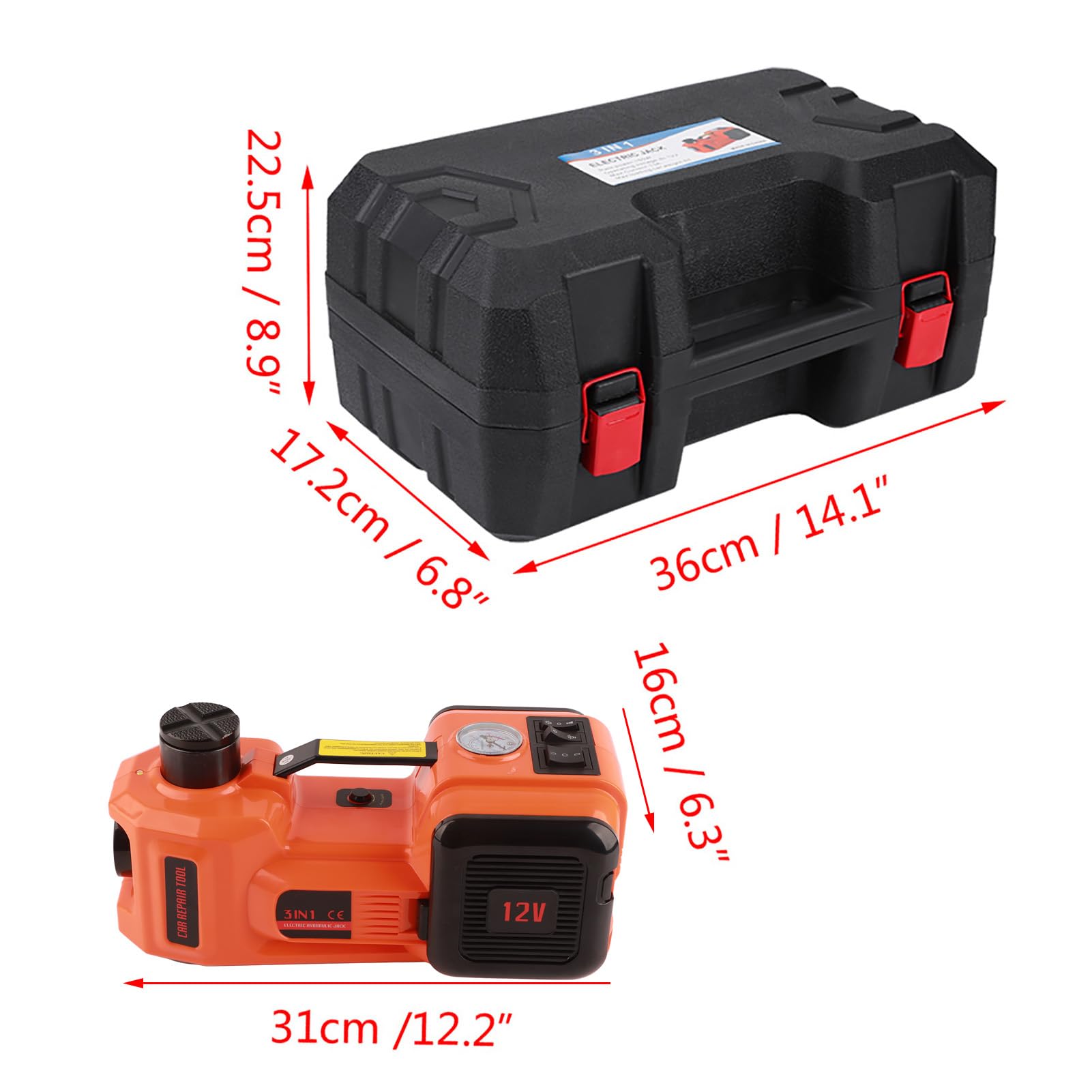 TARSHYRY Elektryczny Podnośnik Hydrauliczny 5 Ton, Podnośnik Podłogowy Samochodu 12 V DC z latarką LED i plastikową walizką do Przechowywania, do Awaryjnej Wymiany i Naprawy Opon na