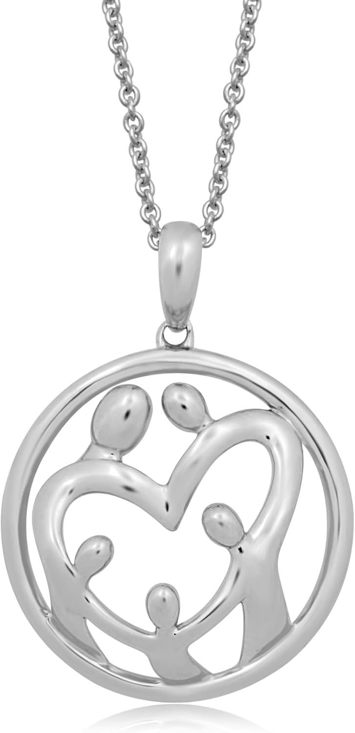 Jewelili Sterling Silver or Rose or Yellow Gold Over Silver Parent and Child Family Pendant Necklace 18 Inches Cable Chain