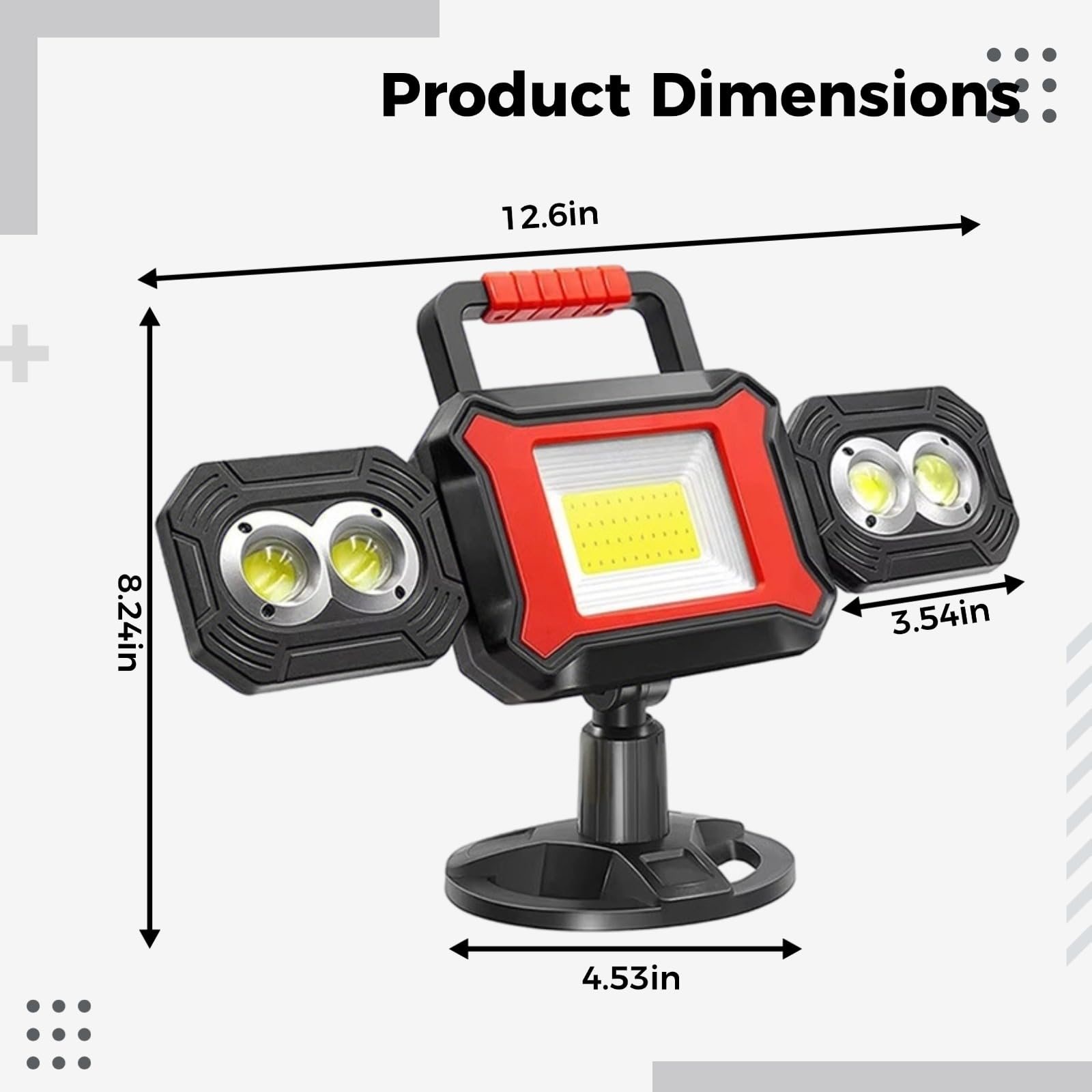 Luce da lavoro ricaricabile COB LED con forte forza di fissaggio, rotazione a 360°, portatile, per illuminazione cantiere, per esterni, ricarica di emergenza, 32 x 21 cm