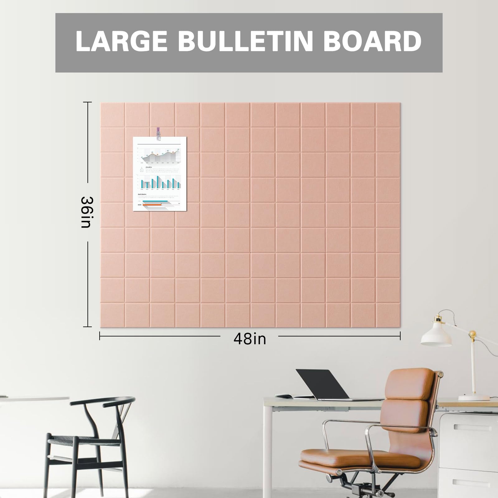 Große Korktafel, Filz-Wandfliesen mit sicherem, entfernbarem Klebstoff, Pinnwand für Büro, Pinnwand für Quilt-Design und Dart-Wandschutz, 121,9 x 91,4 cm, Rosa, Elfenbeinfarben, 12 Stück