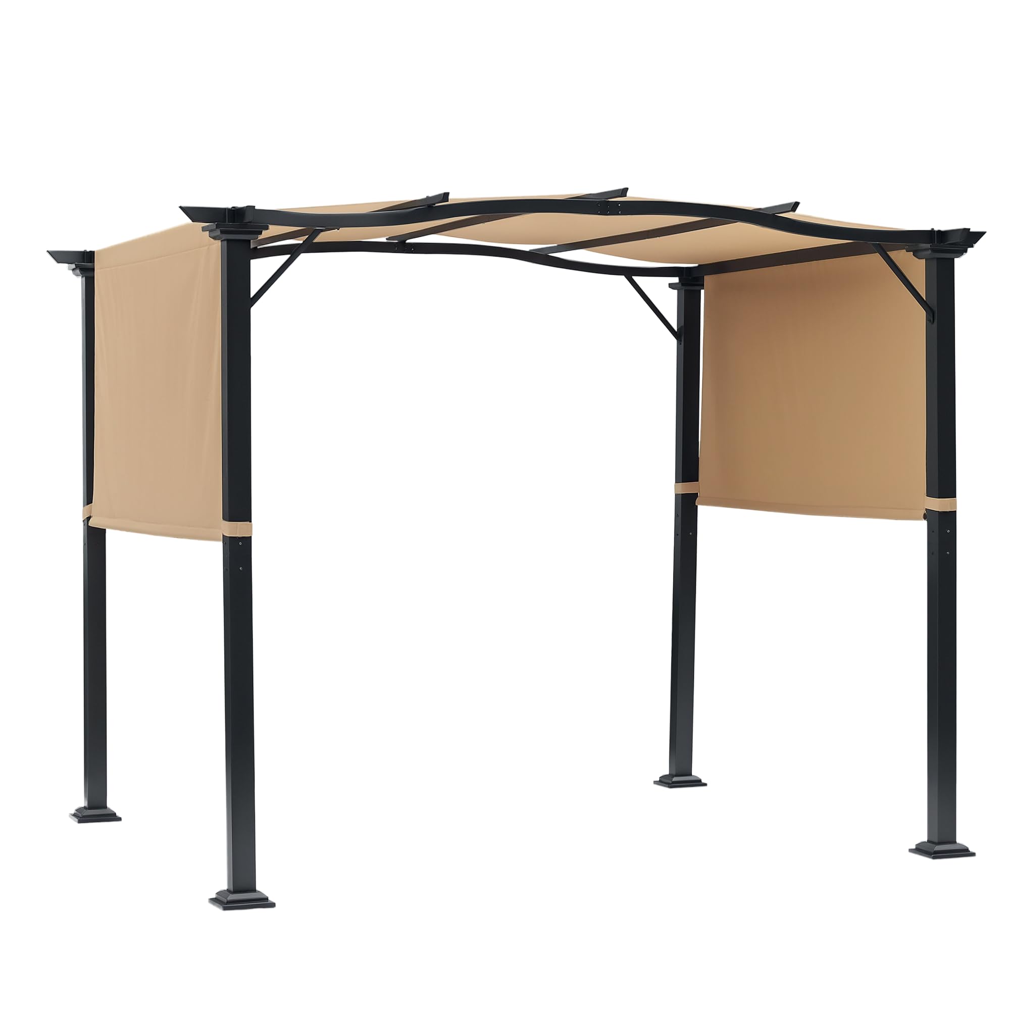 Outsunny Outdoor Pergola Garden Gazebo with Two Adjustable Side Canopy Overhead Sun Shade Backyard Canopy Cover, Steel Khaki 2.96x2.45x2.3m