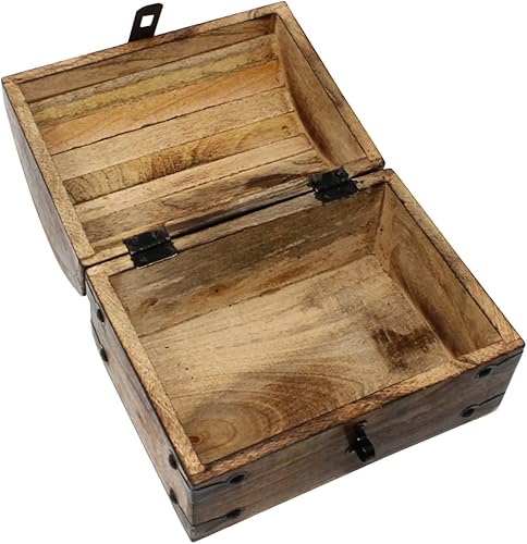 Miniatura 5 de Nautical Cove Cofre del tesoro para recuerdo y joyero de madera, caja del tesoro grande (8x6x6)