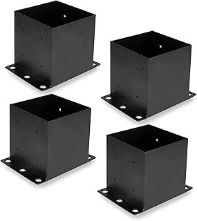 Iron Forge Tools 6x6 Post Base for Concrete, 4 Pack 5.6" x 5.6", Black Powder Coated Heavy Duty Steel Fence Post Anchors for Wood Deck, Fence, Porch, Railing or Pergola Brackets