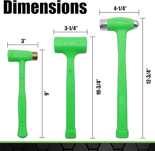 Miniatura 2 de GRIP - Juego de martillos multiusos Deadblow de 3 piezas, martillo de latón de 12 onzas, martillo de bola de 1 libra, mazo Deadblow de 1/2 lb -