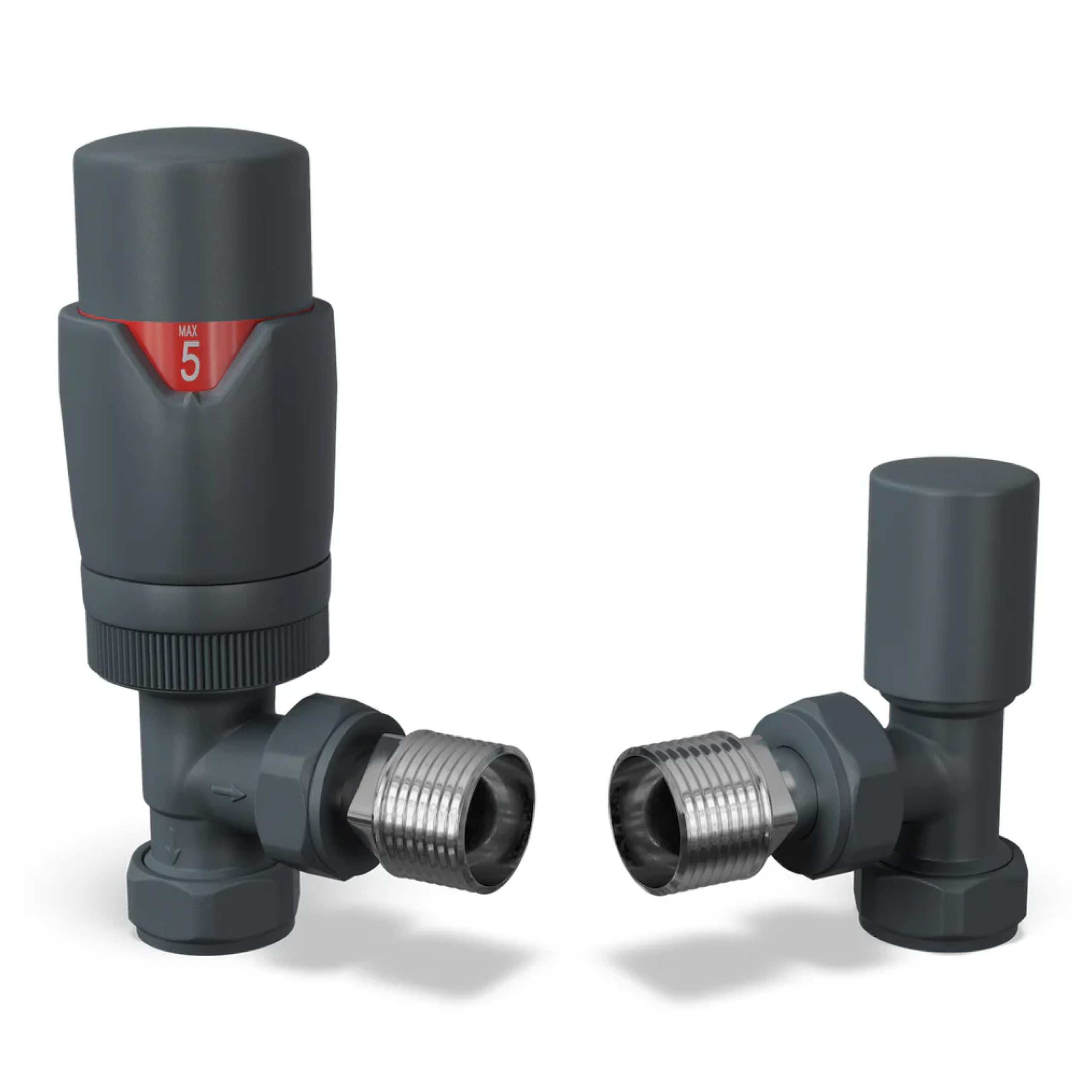 UK Radiators Thermostatic Radiator Valve Set 1/2" x 15mm - Solid Brass TRV | Textured Anthracite Grey Finish - Solid Brass 1/2" x 15mm Angled - Lockshield Included, Easy Installation