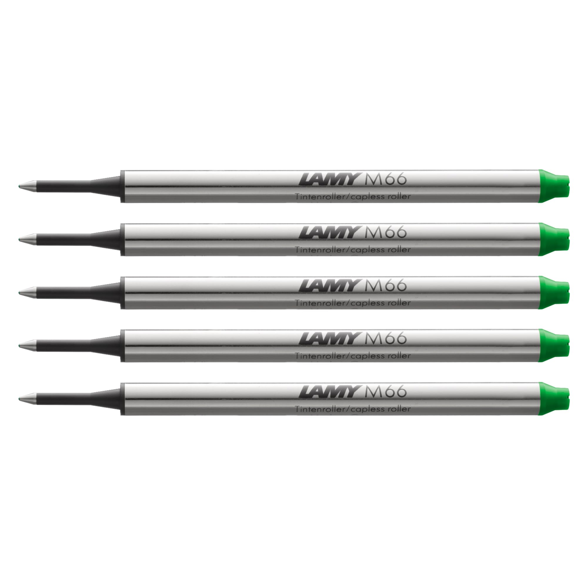 LAMY M66 5er Set Tintenroller-Großraummine aus Metall - Original Ersatzmine für alle Lamy Tintenroller ohne Kappe - dokumentenecht - Strichbreite Mittel in Tintenfarbe grün