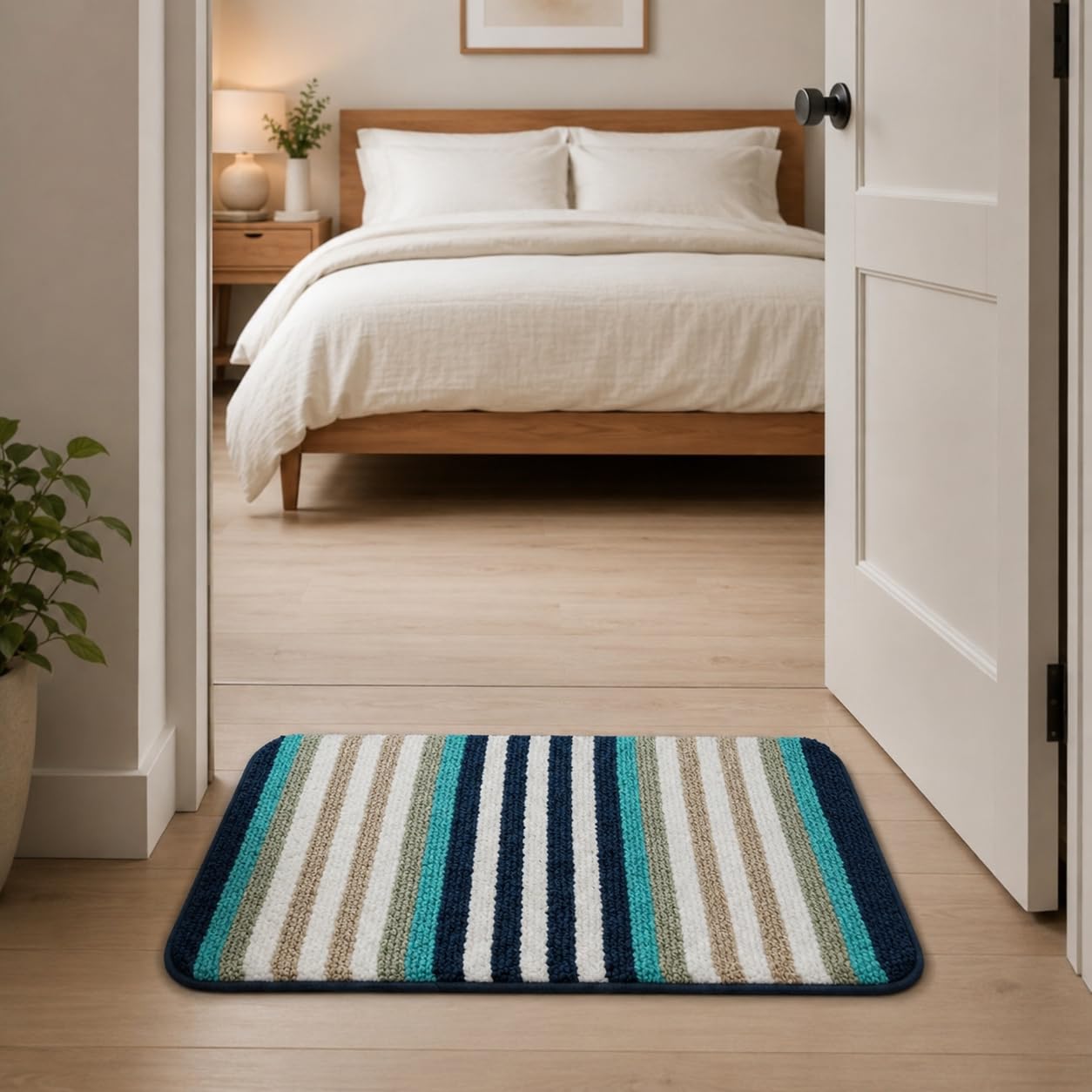 Bathroom Rug Anti Slip Absorbent Microfiber Quick Dry Shower Mat Machine Washable Non Skid Soft Floor Carpet Runner Modern Striped Design Home Decor 60x40 Multicolor-image-45