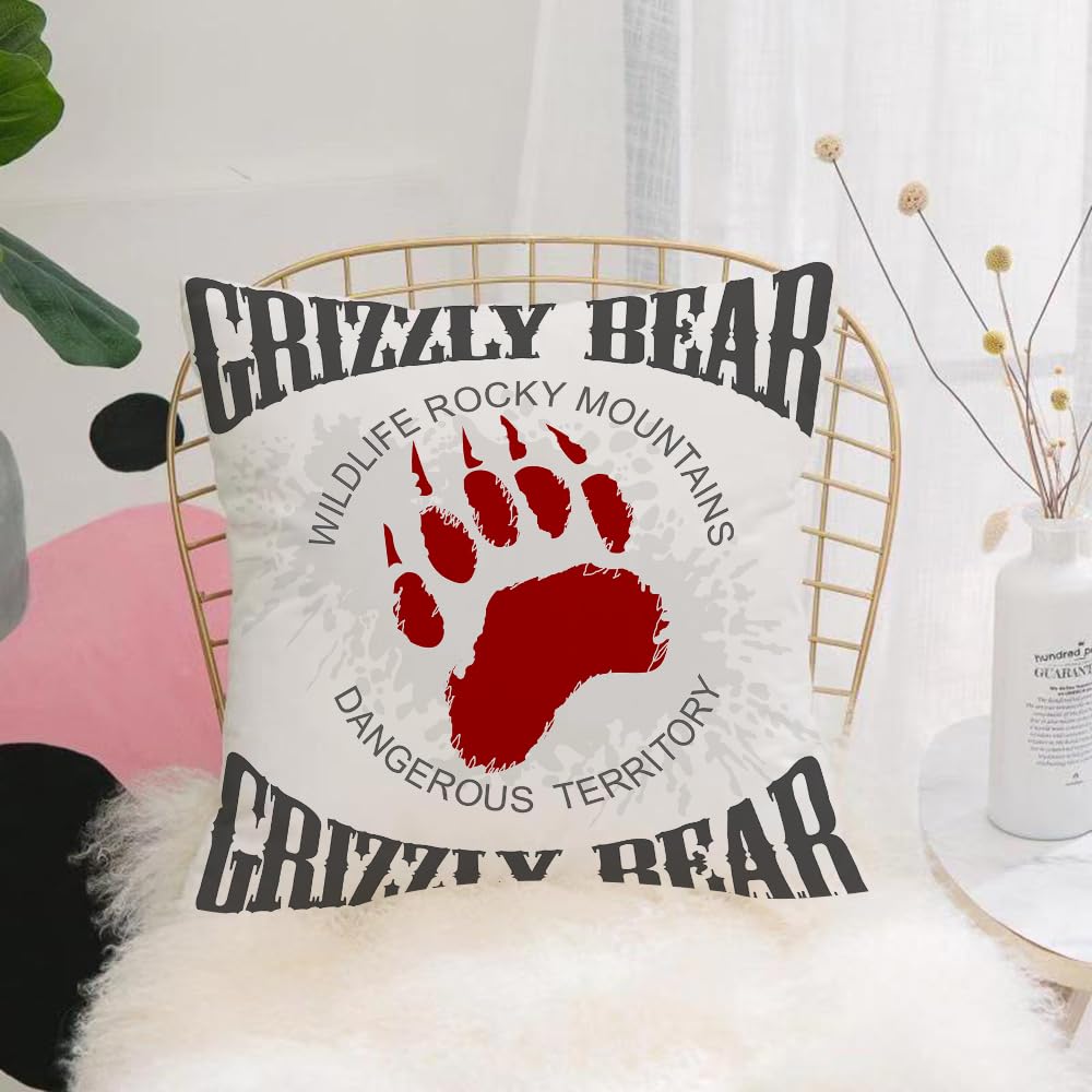 HYMSXW Cushion Cover,Throw Pillow Case Home Decorative for Living Room Bedroom Sofa Chair 20X20 Inch,Grunge grizzly bear footprint emblem, dangerous wildlife, decorative rocky moun,Pillowcase 50X50cm