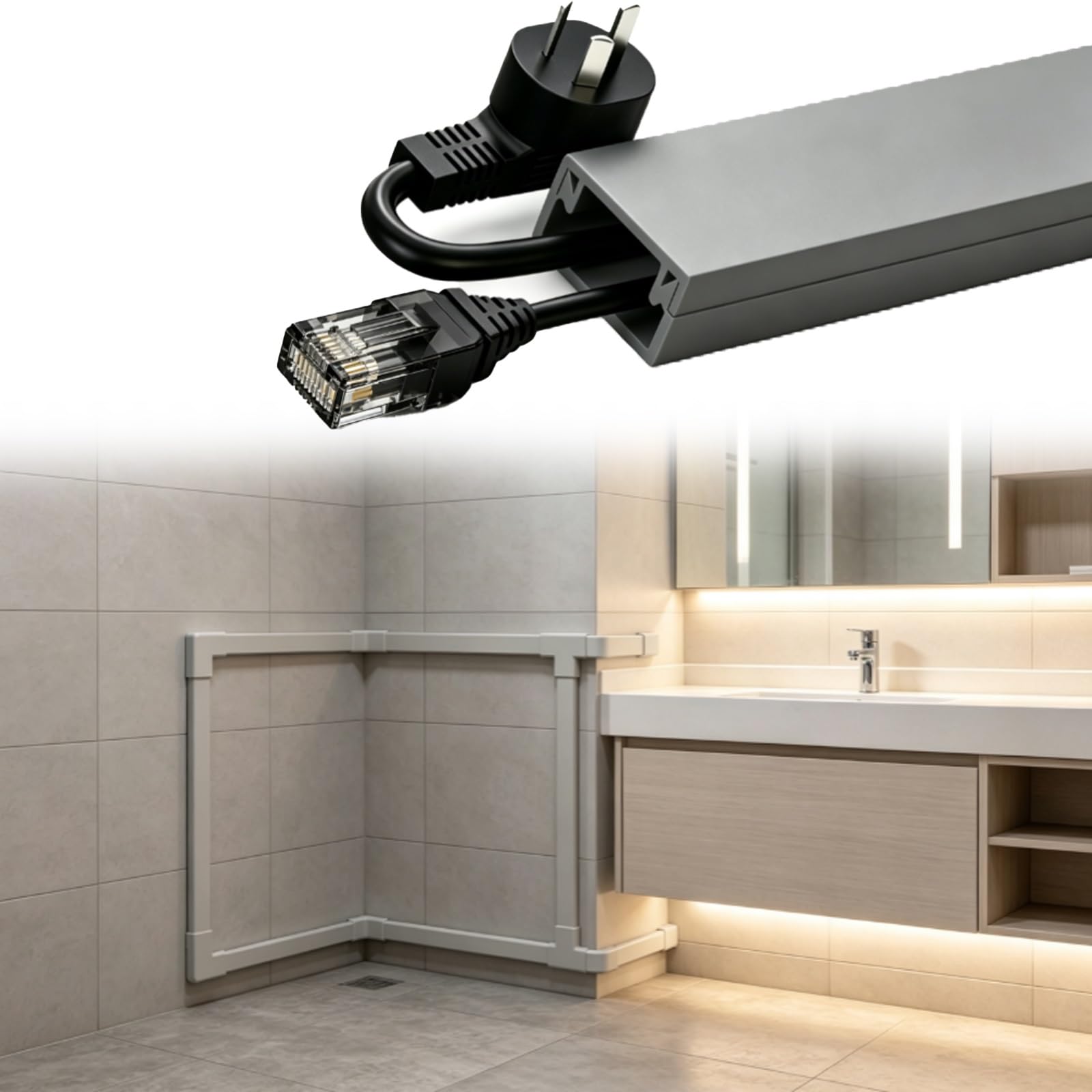 Spegnicavo Parete Angolare, Passacavi Bagno, Spegnicavi Autoadesivi | Per Esterni Uffici Mostre Cavi Parete, Senza Trapano, Con Accessori Di Collegamento(Hold 28 wire,9 pack)