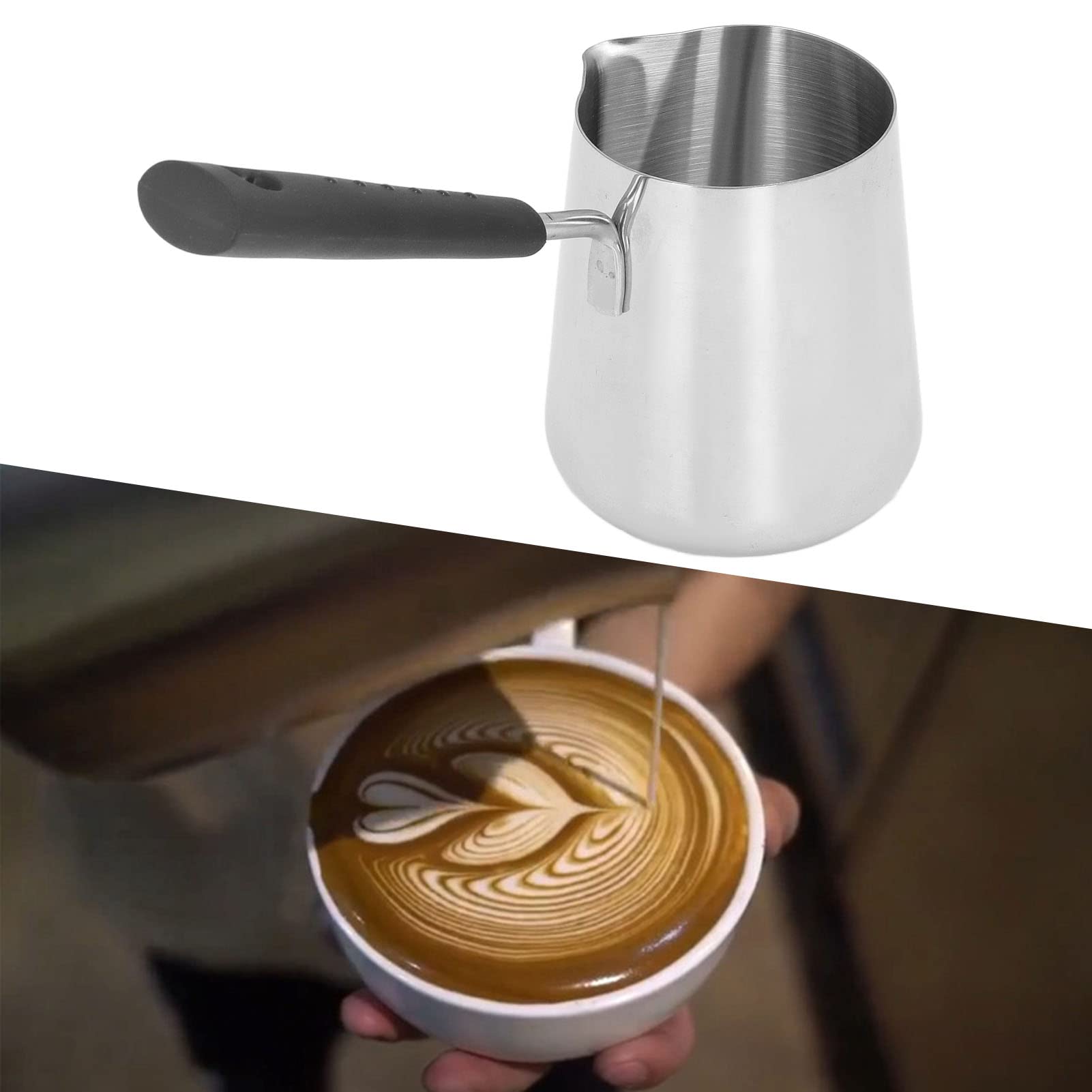 Turca, Dispositivo de Calentamiento de Mantequilla y café de Acero Inoxidable Mini Olla para Derretir Mantequilla y Olla para Leche con Boquilla 350ml Taza de Flores