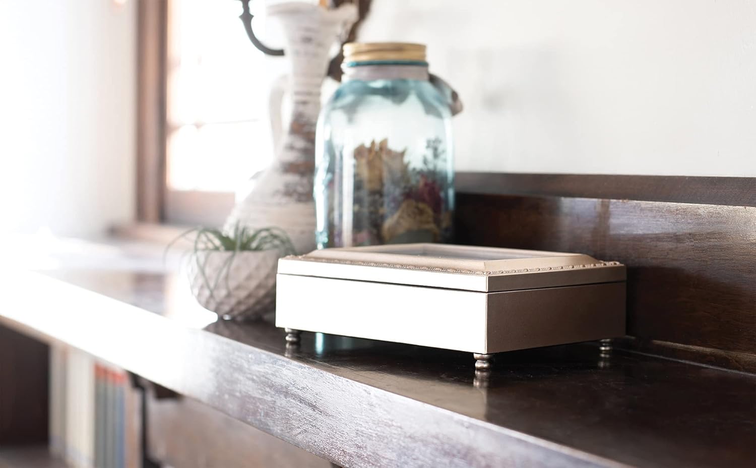 Cottage Garden First Communion God Will Be Beside You Ivory Rope Trim Jewelry Music Box Plays Ave Maria