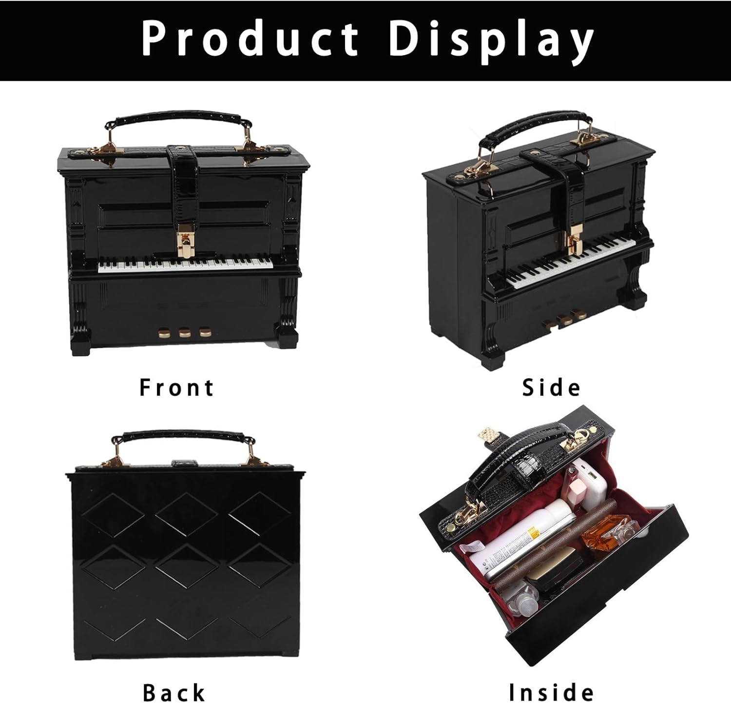 Piano Purse Acrylic Unique Piano-Shaped Shoulder Crossbody Bag for Women, Anti-theft Casual Travel Shopping Handbag, Black - Image 6