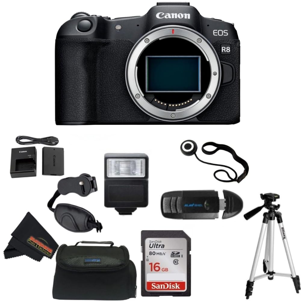 Canon EOS R8 Full-Frame Mirrorless Camera (Renewed) (Body Only + Professional Accessories Bundle)