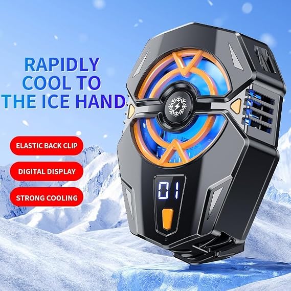 USB-C Powered Mobile Phone Gaming Cooler with Temperature Display Screen and 5000RPM Fan for Thermal Management During Play (Orange)