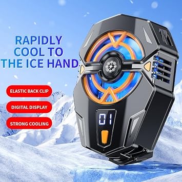 USB-C Powered Mobile Phone Gaming Cooler with Temperature Display Screen and 5000RPM Fan for Thermal Management During Play (Orange)
