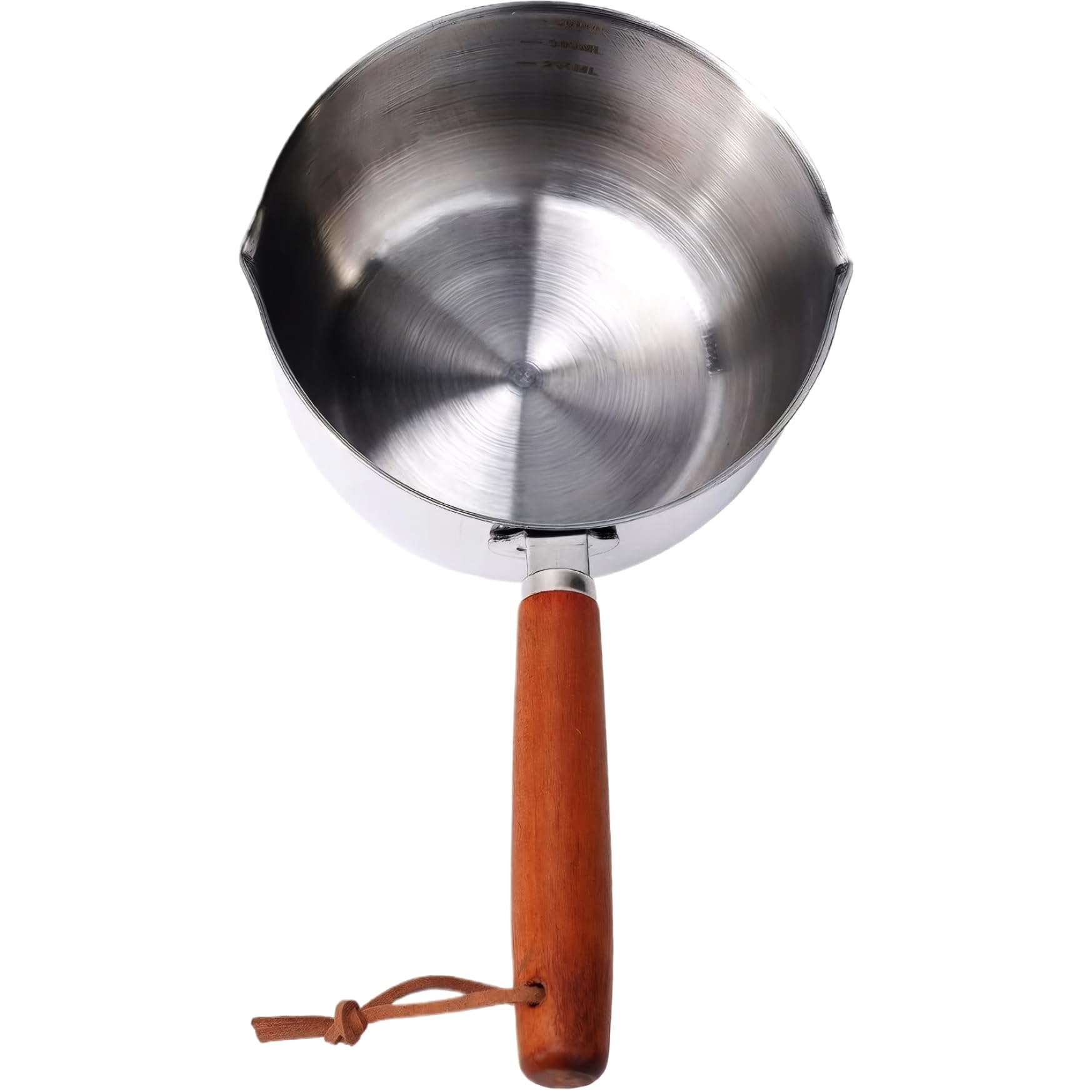 Mini olla de acero inoxidable de 500 ml con mango de madera y pico vertedor