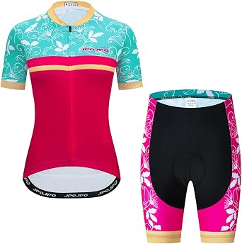Womens Cycling Jersey Set Short Sleeve Mountain Bicycle Clothing Suit 4D Padded Bike Clothes Kit