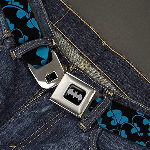 Buckle-Down Men's Seatbelt Belt Batman Kids, Bat Signals Stacked Blue/Black, 1.0" Wide-20-36 Inches2