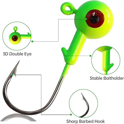Miniatura 3 de CWSDXM Cabezas de plantilla de pesca, ganchos de cabeza de bola pintados redondos de varios tamaños para lucioperca, trucha, crappie, jig, agua