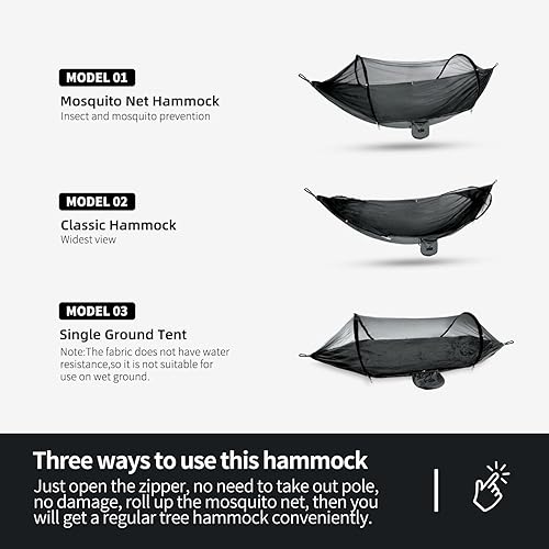 Miniatura 4 de BTRWOR Hamaca de campamento, hamaca ligera y portátil con mosquitera, hamaca de viaje con paracaídas emergente, accesorios de campamento para