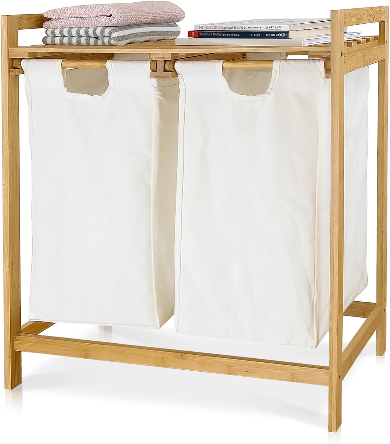 Amazon.com: Daimix Double Laundry Hamper with Shelf, Wood Laundry ...