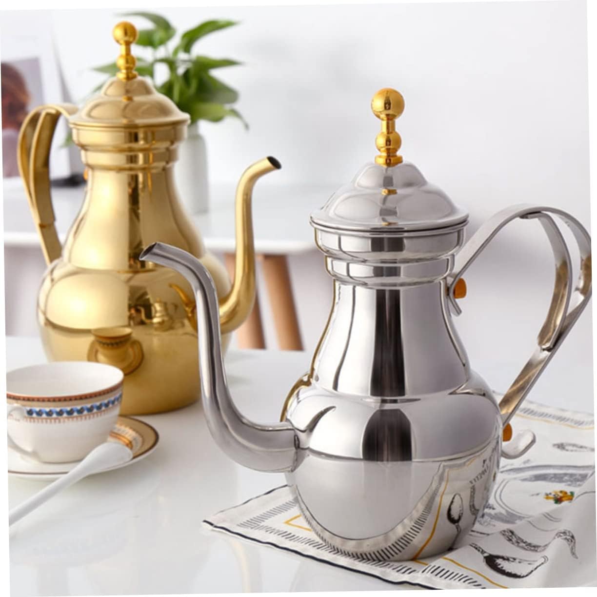 Ciieeo Middle East Style Stainless Steel Coffee Pot with Built In Filter Mesh Multi Function Coffee Container Handheld Long Spout Kettle for Home Kitchen and Restaurant Use