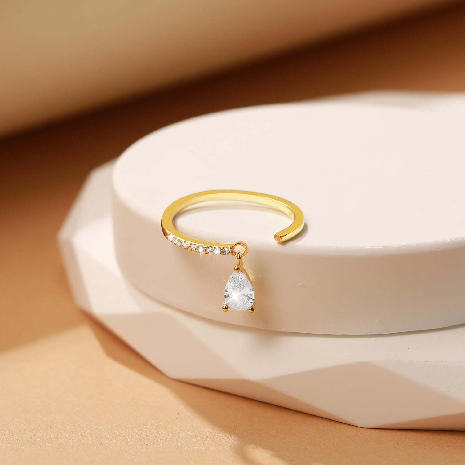 Open CZ Eternity Ring with Dangling Teardrop Ring for Women 925 Sterling Silver Stackable Cubic Zirconia Crystal Dangle Ring Engagement Statement Ring Wedding Bands Promise Ring Jewelry Gift for Birthday Valentine's Day - Image 4