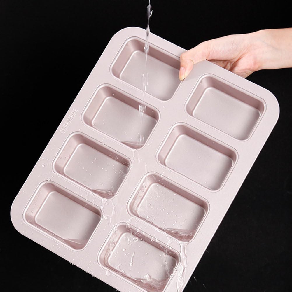 CANDeal 8 Cavity Mini Loaf Baking Pans, Nonstick Small Cornbread Pan, Tiny Banana Bread Moulds, Carbon Steel Baking Tray For Making 2x3 inch Mini Loaf & Cake