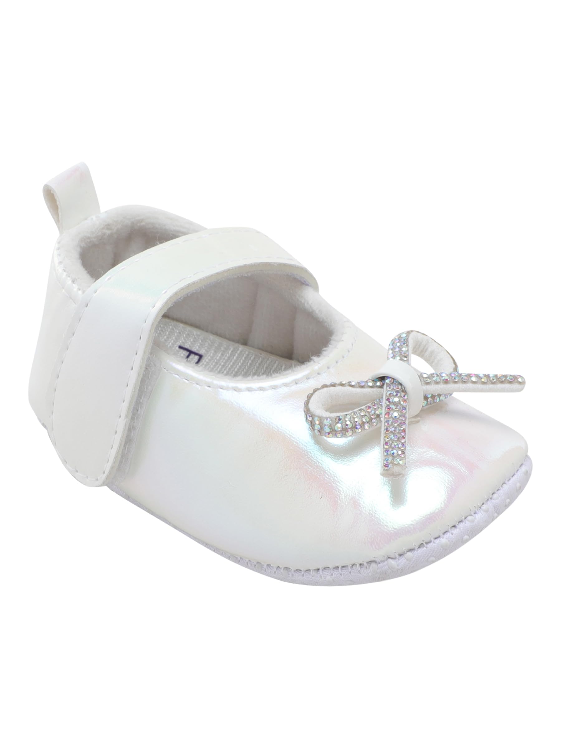 puresole Baby Girl Party Booties – Shiny Pearl Finish with Rhinestone Bow & Soft Sole | Lightweight Pre-Walker Shoes with Hook & Loop Strap for Infants (6–12 Months)-picture-2