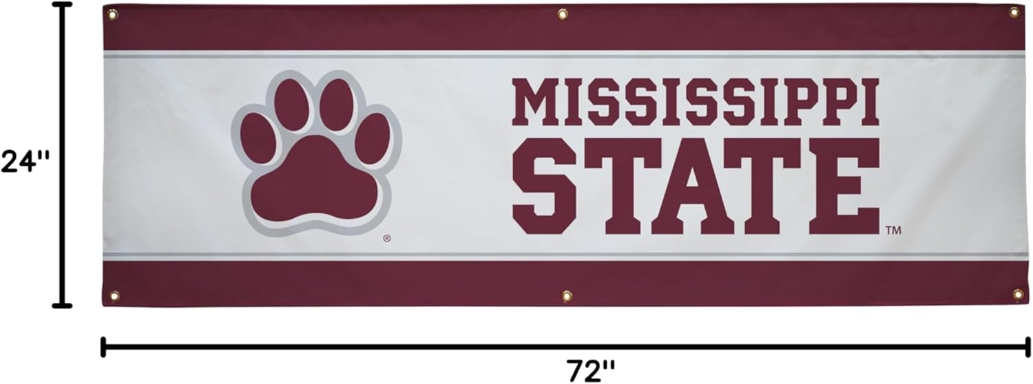 Mississippi State Bulldogs College Sports Printed Outdoor Banner - NCAA Licensed - Durable Vinyl - School Banner (White, Maroon) (2' x 6')
