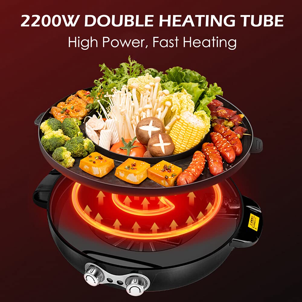 Buy Hot Pot with Grill, 2000W 2 in 1 Electric Hot Pot Grill Cooker with