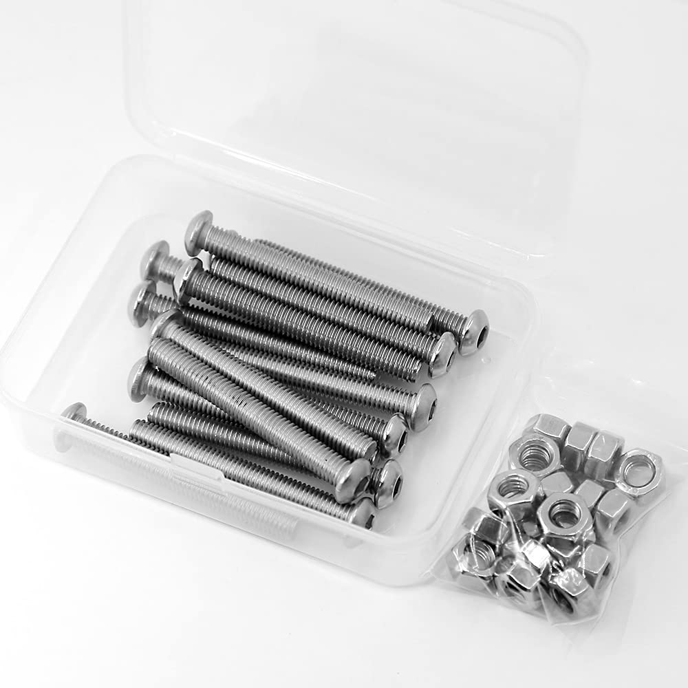 (20 sets) M6-1.0 x 40 mm Hex Socket Screws and Nuts Set 304 Stainless Steel 18-8 Round Head Screws, Silver, M6 x 40mm - Image 3