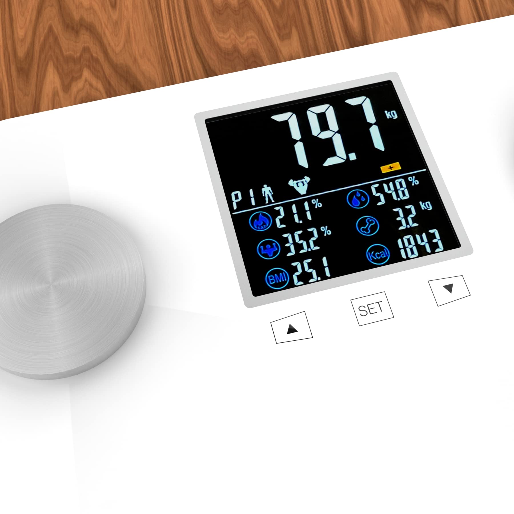 Bilancia Digitale BMI | Controllo Del Peso e Display Digitale | Misura 18 Dati Essenziali | Multi-Utente | Monitoraggio Preciso dei Progressi | Sincronizzazione e Compatibilità | Bianco