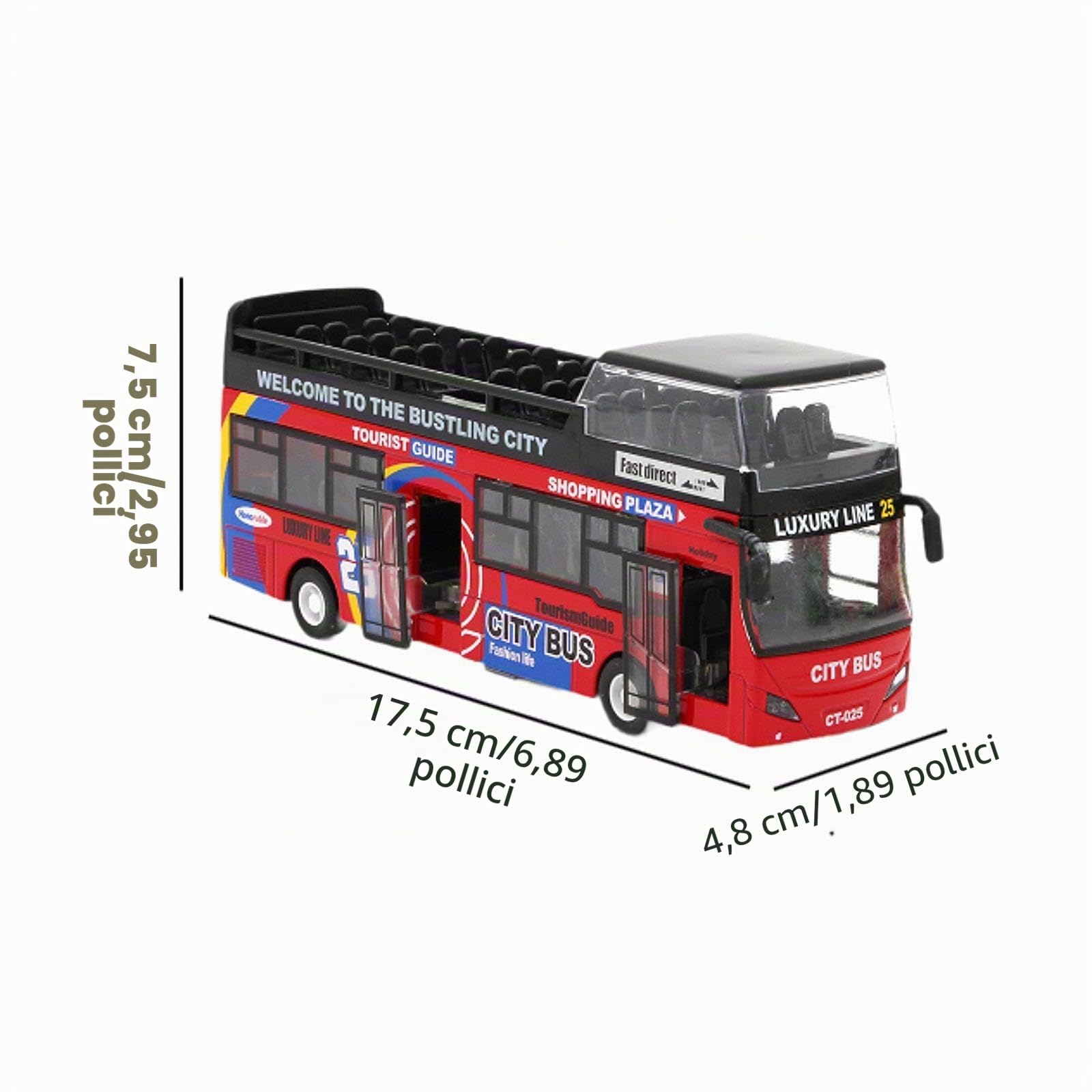Sharplace Giocattolo in Autobus a Due Piani con Città E Suoni di Autobus Che Tornano per I Regali di Compleanno per Bambini, Rosso