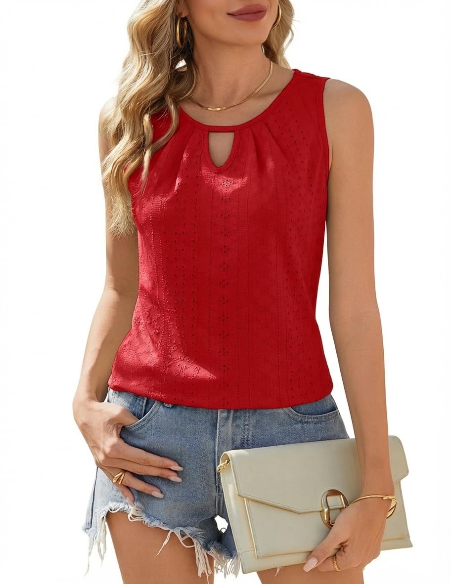 Zeagoo Tops für Damen Ärmellos Oberteile Sommer Tank Top Keyhole Elegant Bluse V-Ausschnitt Blusentops