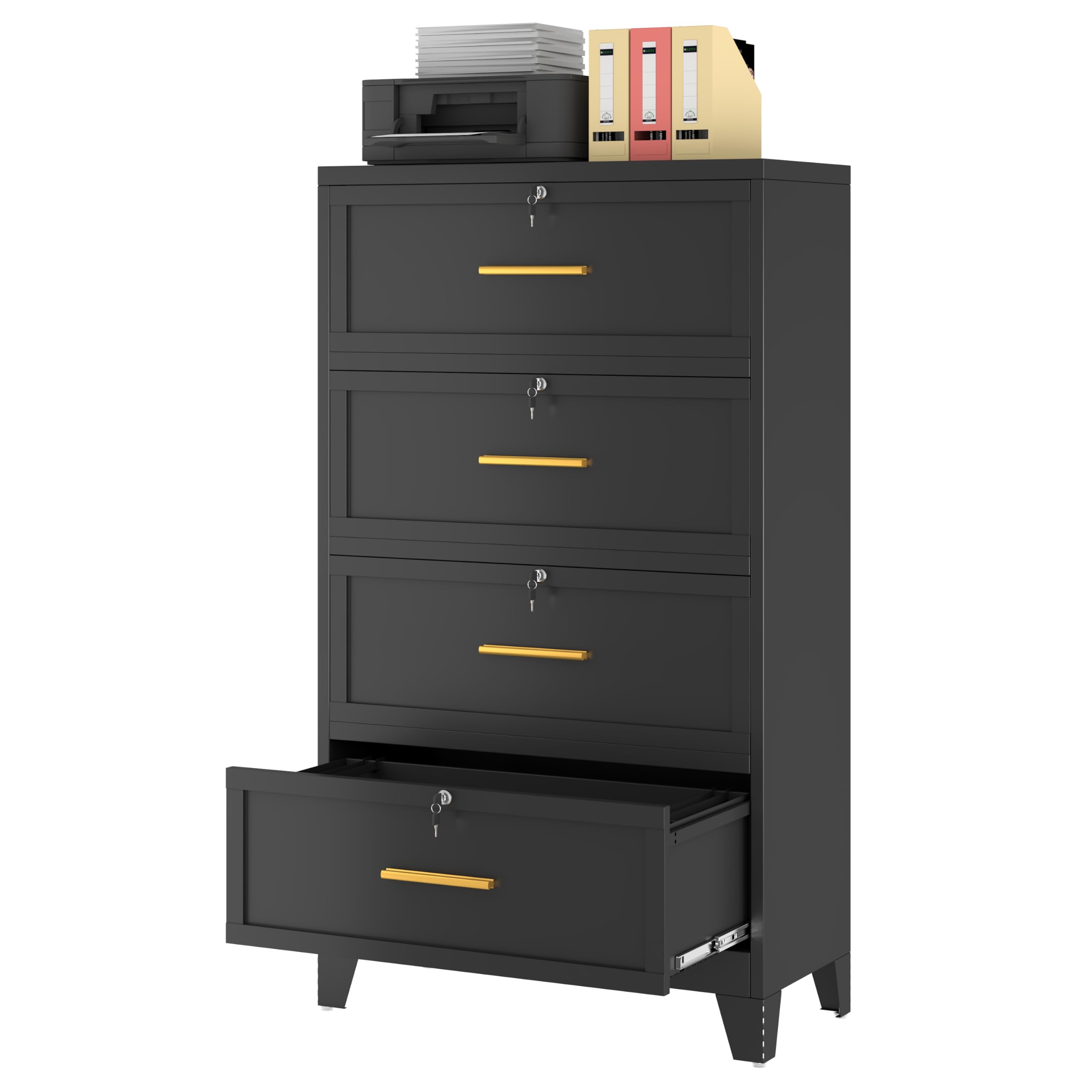 Ckzbx Metal 4 Drawers Locker Storage Organizer, 60.4" H Black Drawer Chest, Closet Organizers for Living Room, Hallway, Closet